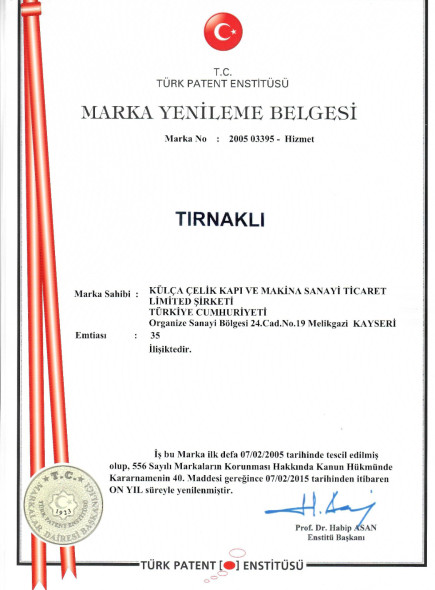 Tırnaklı Marka Yenileme Belgesi