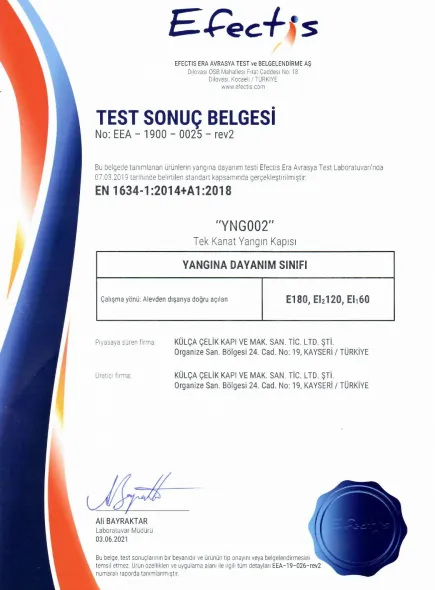 Efectis Test Sonuç Belgesi